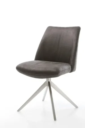Quantité Limitée Chaise-pivotanteElso-Flex microvelours anthracite vintage pied croisé large acier inoxydable brossé pivotement sur 360° fonction bascule ressorts ensachés