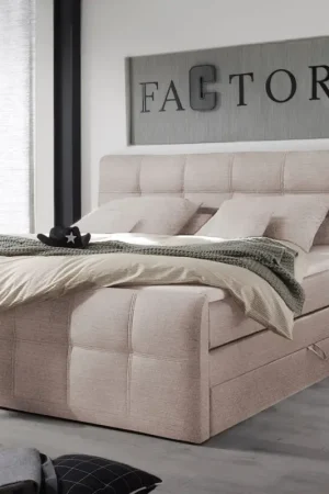 Lit-à-sommier-tapissierAmarillo 180x200 Beige Tissu structuré surmatelas Expédition Rapide