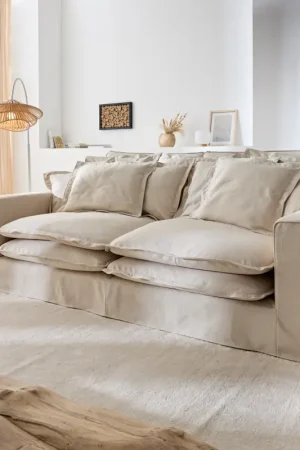 Prix Promo CanapéNoelia 240x145 cm couleur ivoire avec coussin canapé avec housse