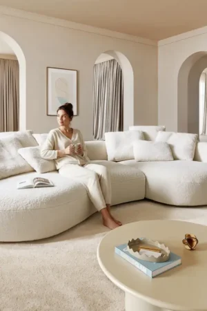 Grand-canapéEdina 330 x 170 cm, tissu peluche beige Prix Réduit