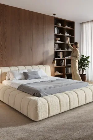 Offre Du Jour Sommier-rembourréCutio 180x200 cm Tissu peluche beige