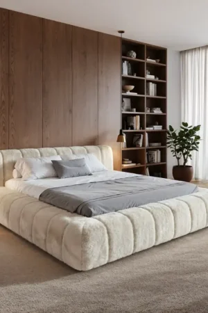 Sommier-rembourréCutio 180x200 cm en peluche blanc crème Bon Marché