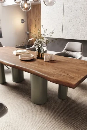 Table à mangerEdge 260x100 XL Acacia Marron Pilier Métal finition à effet Titane Acheter Direct