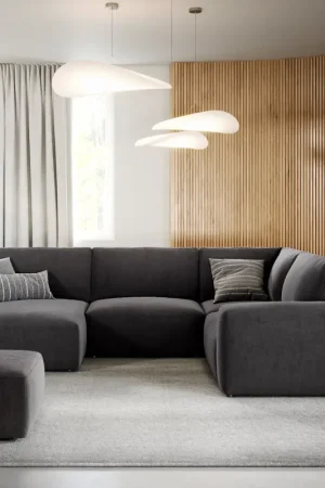 Offre Exclusive Grand canapé d’angleLanzo 300x210 cm microfibre noir méridienne réversible avec pouf