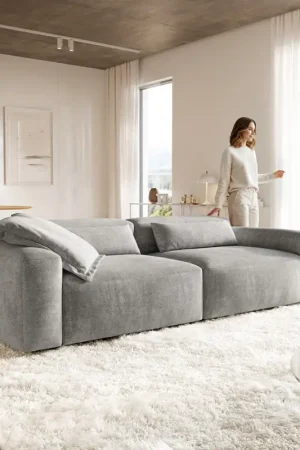Vente Flash Grand canapéFreestyle Pure 280x110 cm Tissu texturé gris doux