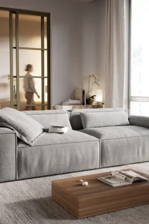 Grand canapéFreestyle Cozy 280x110 cm Tissu texturé gris doux Prix Réduit