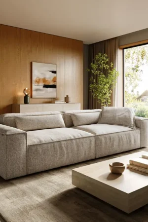 Quantité Limitée Grand canapéFreestyle Cozy 280x110 cm Tissu tissé beige doux