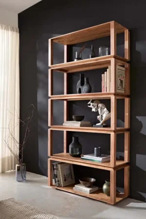 Prix Cassé BibliothèqueSakura 100x200 cm Acacia Naturel 5 compartiments