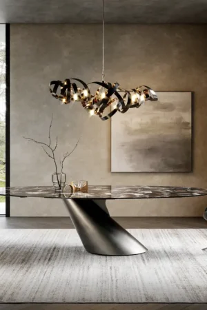 Achat Immédiat Table à mangerEdge ovalee 280x130 céramique Iris FMG Agatablack Cono métallique argent