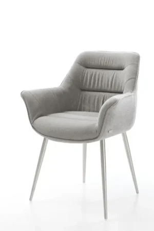 Achat Immédiat Chaise-de-salle-à-mangerKaira-Flex tissu structuré doux gris 4 pieds coniques acier inoxydable