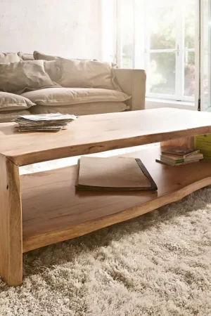 Table-basseLive-Edge 130x60 cm acacia tronc d'arbre naturel Populaire