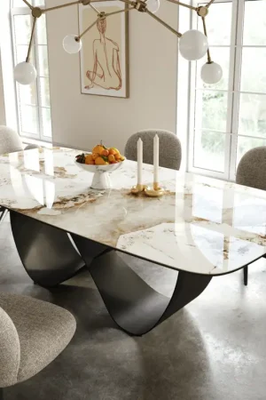 Achat Immédiat Table à mangerEdge Boot 240x120 cm Céramique Minas Melange Blanc-Beige Infinity Métal Noir