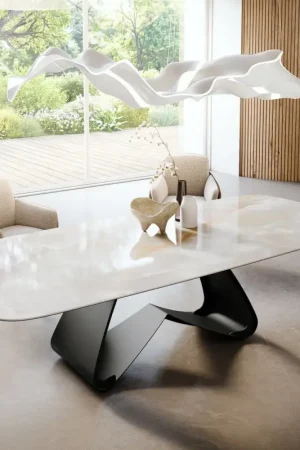 Acheter En Ligne Table à mangerEdge Boot 270x120 cm Céramique Iris FMG Onice Grigio piètement en W Métal Noir