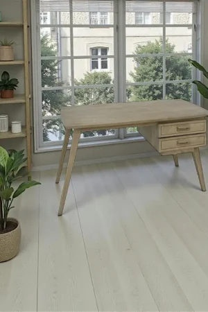 Quantité Limitée Bureau retro bois 2tiroirs hévéa 130cm SIXTIES
