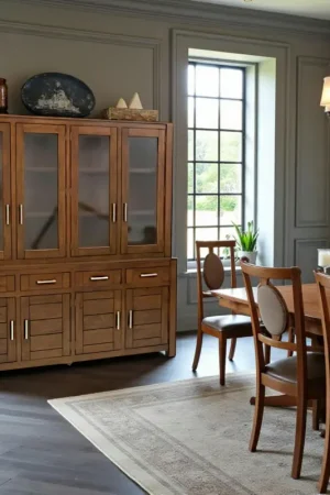 Promotion Buffet vaisselier vitré bois moderne ATTAN 200cm