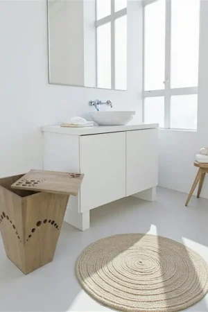 Expédié Aujourd'hui Bac à linge bois hévéa bulles 39x39x65cm OLGA