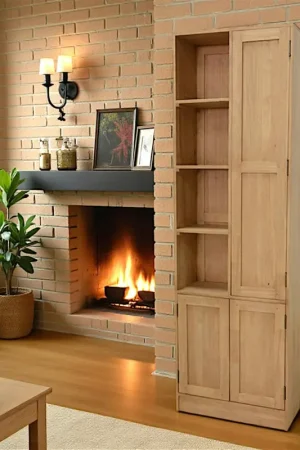Armoire Hévéa 3 portes, dont 1 grande et 4 niches ouvertes 60x25x190cm TRADITION Offre Limitée