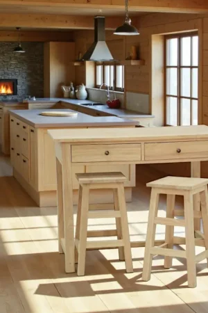 Table de Bar Hévéa 110x60x85cm avec 2 tiroirs + 2 Tabourets 40x40x60cm TRADITION Dernière Chance