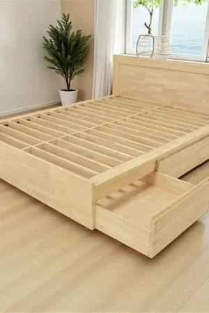 Lit 2 places Hévéa avec 6 tiroirs pour couchage 180x200 188x205x80cm BALTIC Retour Gratuit