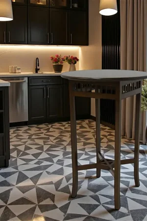 Pas Cher Table de Bar Hévéa pieds croisés D70xH110cm MAORI