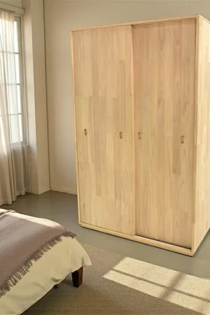 Nouveauté Armoire Penderie Hévéa 2 portes coulissantes 120x60x195cm BALTIC