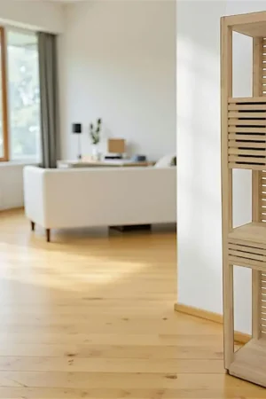 Colonne ouverte Hévéa 1 porte Persienne, 1 tiroir façade Persienne, 3 niches 35x35x195cm NEW ORLEANS Prix Promo