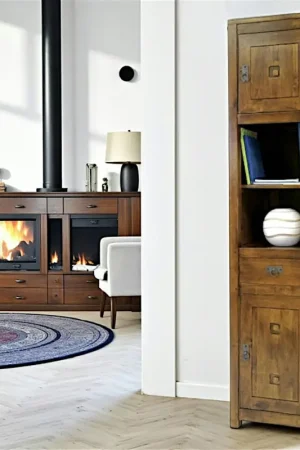 Bon Marché Etagère colonne 2 portes 1 tiroir hévéa H190cm TESSA