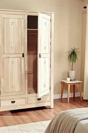 Armoire Hévéa 2 portes, 2 tiroirs 120x56x196cm TESSA Offre Spéciale