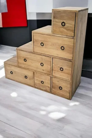 Meuble escalier double face 7 tiroirs hévéa 88x35x88cm MAORI Affaire À Saisir