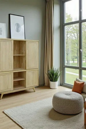 Buffet Vaisselier Hévéa 4 portes coulissantes 130x42x154cm SIXTIES Meilleur Prix