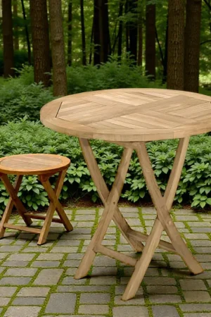 Table de jardin en Teck brut ronde pliante 80cm SUMMER Authentique