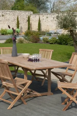 Expédition Rapide Salon jardin Teck table extensible 180/240cm 6 chaises SUMMER