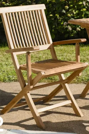 Chaise de jardin en teck à bords droits avec accoudoirs (lot de 2) SUMMER Soldes