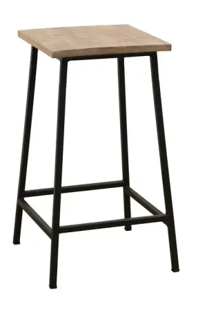 Tabouret en Hévéa recyclé naturel et métal 40x40x60cm LOFT Promotion Saisonnière