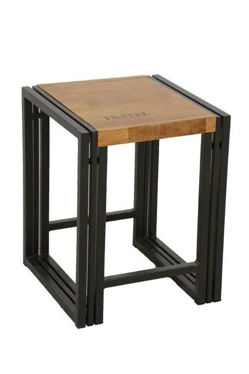 Tabouret hévéa recyclé naturel et métal noirci 36X36X45cm DOCKER Produit De Marque