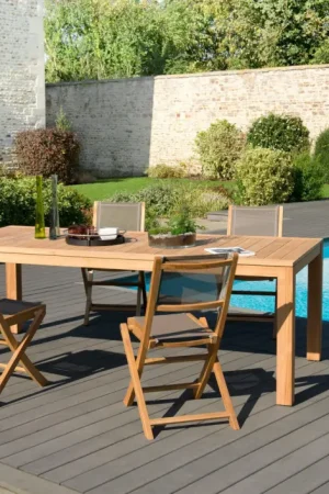 Affaire À Saisir Salon de Jardin Teck Table 220x100 + 6 chaises pliantes BERGEN