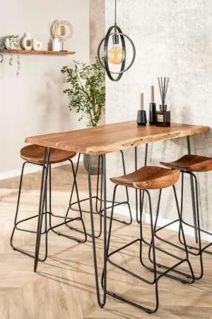 Dernière Chance Table haute en bois massif bordure naturelle 130 cm MELBOURNE