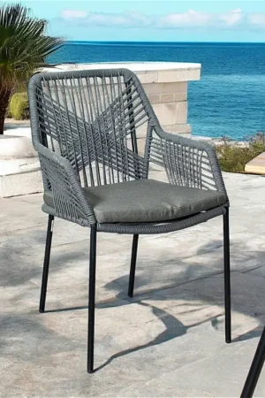 Chaise de jardin en corde tressée grise GRENADE Offre Spéciale