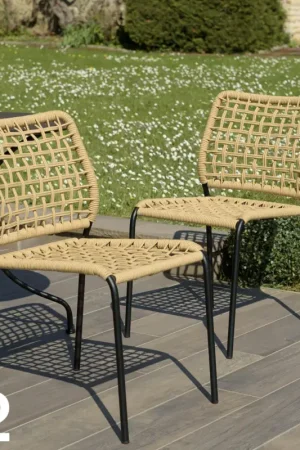 Prix Réduit Chaise de jardin assise et dossier tressés couleur naturelle (lot de 2) GIJON