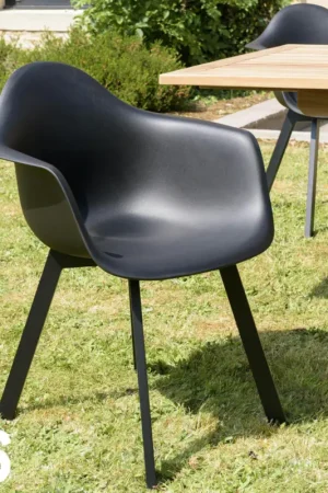 Prix Promo Fauteuil de jardin arrondi noir avec accoudoirs (lot de 6) GIJON