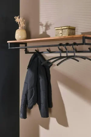 Portemanteau mural en bois d'acacia 6 patères + 1 tringle TRIBECA Offre Limitée