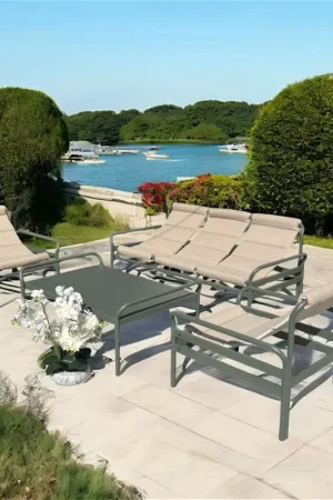 Livraison Express Salon de jardin en aluminium vert sauge (4 pièces) OSLO