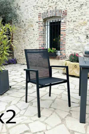 Satisfait Ou Remboursé Fauteuil de jardin noir en aluminium (lot de 2) OSLO