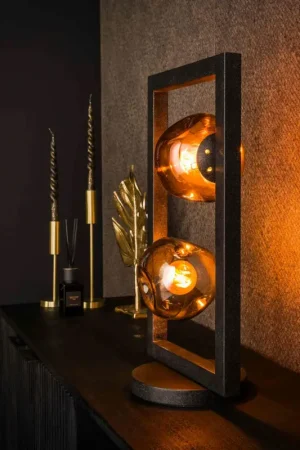 Quantité Limitée Lampe à poser avec cadre 2 abat-jour en verre déformé NIAGARA