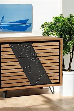 Bon Marché Petit buffet design en bois de chêne finition miel ESSEN