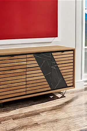 Promotion Buffet design en bois de chêne finition miel, 3 portes ESSEN