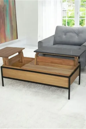 Table basse relevable style design en bois de chêne finition miel ESSEN Retour Gratuit
