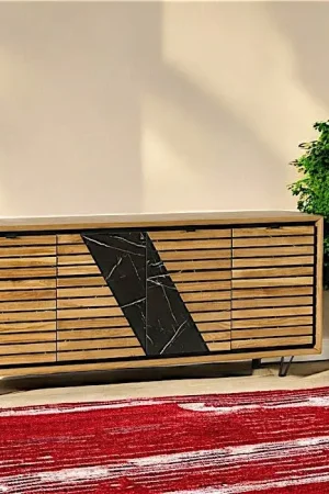 Buffet design en bois de chêne finition miel, 4 portes ESSEN Nouvel Arrivage