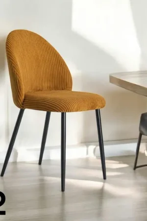 Chaise en tissu côtelé moutarde (lot de 2) IENA Offre Du Jour