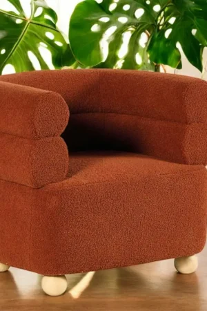 Fauteuil cabriolet design tissu bouclé terracotta IENA Offre Exclusive